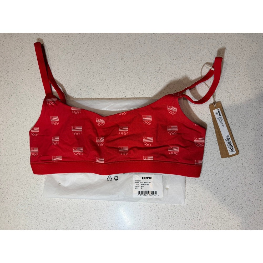 Skims Womens Winter 2026 Olympic Scoop Neck Bralette Red S